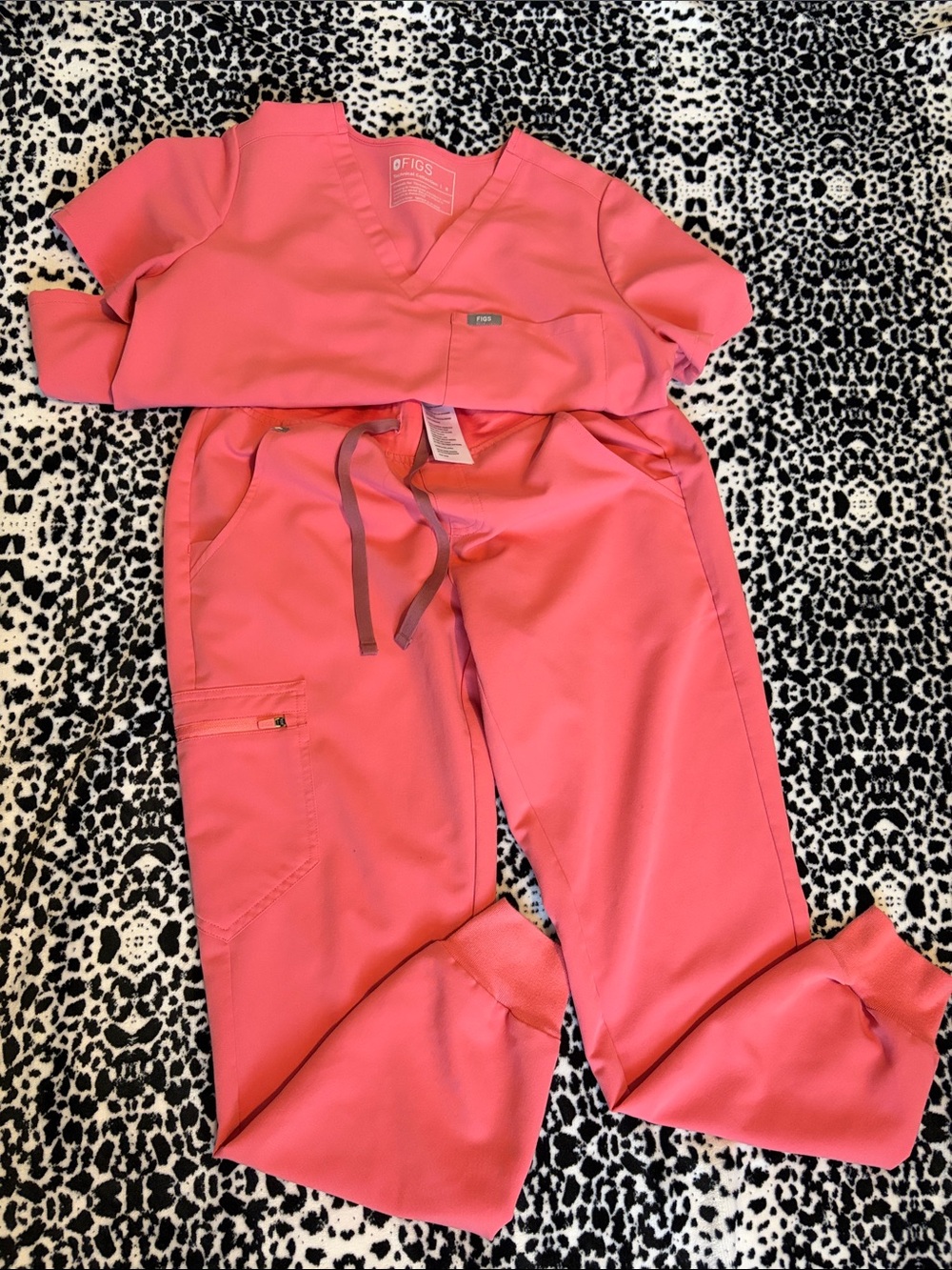 Figs Coral Pink Track Jogger Scrub Pants & Top Set